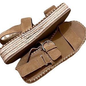 Zara Tan Suede Espadrille Platform Buckle Sandals